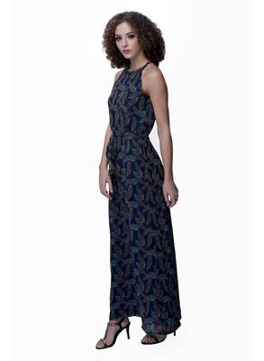 Blue printed georgette maxi-dresses 3