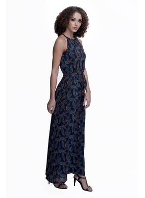 Blue printed georgette maxi-dresses 4