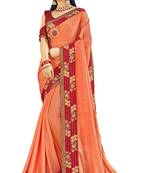 Orange Embroidered Silk Blend Saree With Blouse