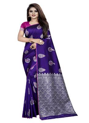 Purple woven kanchipuram silk saree with blouse 1