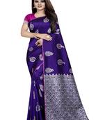 Purple woven kanchipuram silk saree with blouse