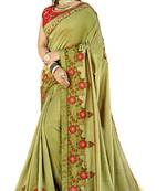 Green Embroidered Silk Blend Saree With Blouse