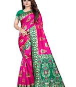 Pink woven kanchipuram silk saree with blouse