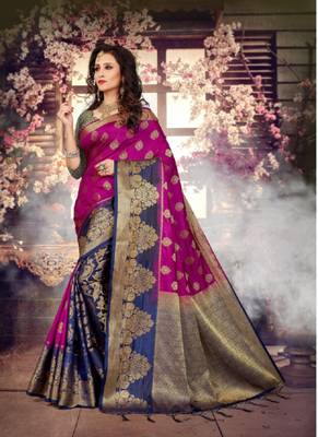 Purple woven  silk saree with blouse 1