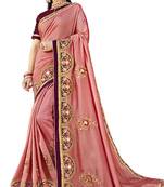 Pink Embroidered Silk Blend Saree With Blouse