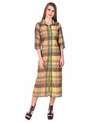 Yellow printed cotton long-dresses 1