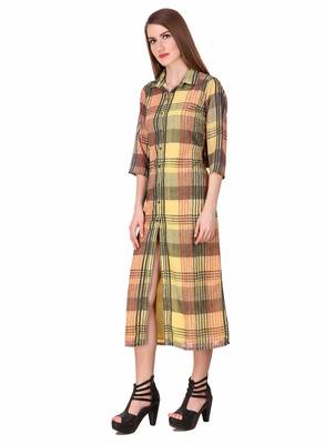 Yellow printed cotton long-dresses 3