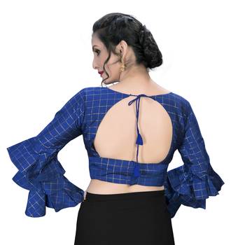 Blue  Women'S Embroiderey Silk Blouse 2