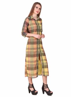 Yellow printed cotton long-dresses 4