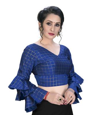 Blue  Women'S Embroiderey Silk Blouse 3
