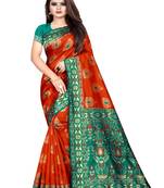 Orange woven kanchipuram silk saree with blouse