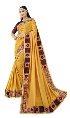 Yellow Embroidered Silk Blend Saree With Blouse 1