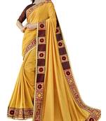 Yellow Embroidered Silk Blend Saree With Blouse