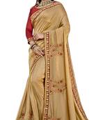 Beige Embroidered Silk Blend Saree With Blouse