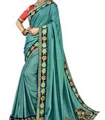 Blue Embroidered Silk Blend Saree With Blouse