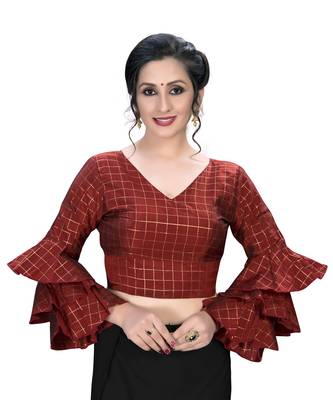 Maroon  Women'S Embroiderey Silk Blouse 1