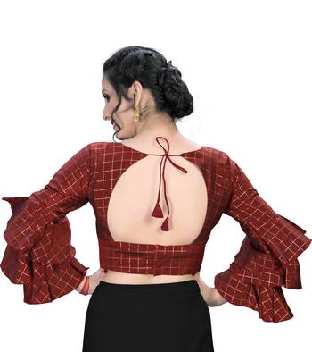 Maroon  Women'S Embroiderey Silk Blouse 2