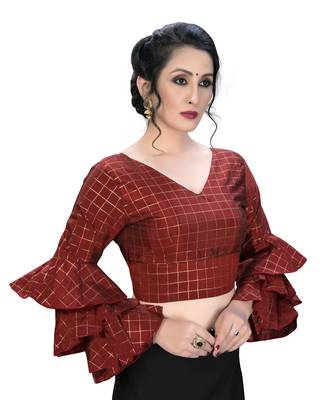 Maroon  Women'S Embroiderey Silk Blouse 3