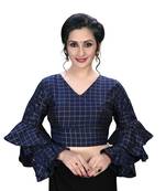 Blue  Women'S Embroiderey Silk Blouse