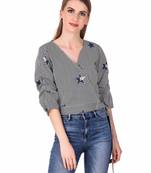 Blue striped cotton crop-tops