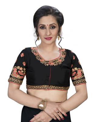 Black  Women'S Embroiderey Santoon Silk Blouse 1