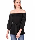 Black plain georgette party-tops