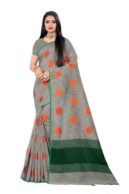 Grey Woven Linen Saree With Blouse 1