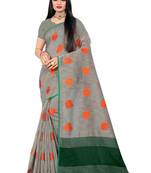 Grey Woven Linen Saree With Blouse