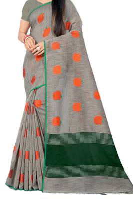 Grey Woven Linen Saree With Blouse 2