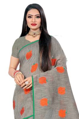 Grey Woven Linen Saree With Blouse 3
