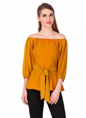 Yellow plain georgette party-tops 1