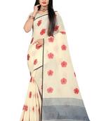 Beige Woven Linen Saree With Blouse