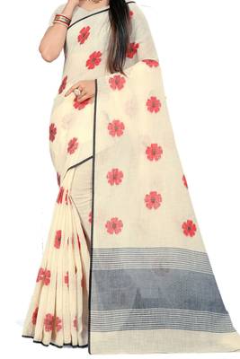 Beige Woven Linen Saree With Blouse 2