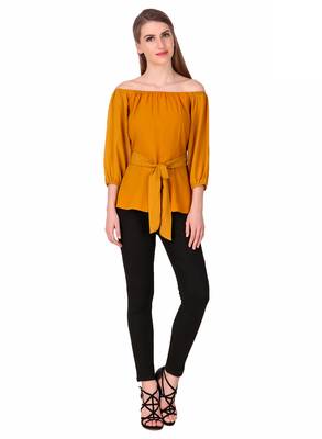 Yellow plain georgette party-tops 3
