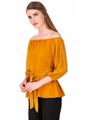 Yellow plain georgette party-tops 4
