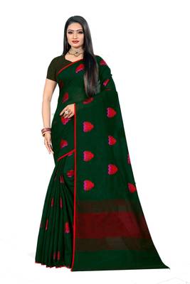 Green Woven Linen Saree With Blouse 1