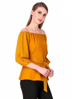 Yellow plain georgette party-tops 5