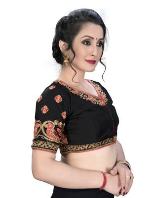 Black  Women'S Embroiderey Santoon Silk Blouse 3