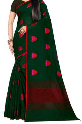 Green Woven Linen Saree With Blouse 2