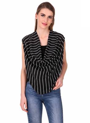 Black striped crepe sleeveless-tops 1