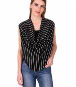 Black striped crepe sleeveless-tops