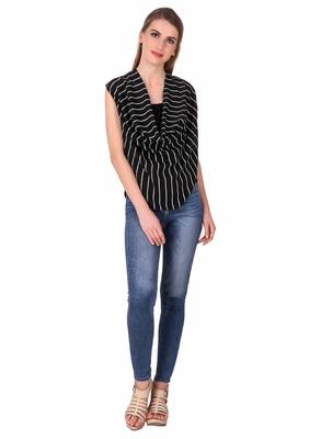 Black striped crepe sleeveless-tops 3