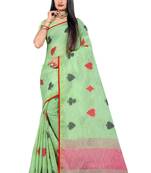 Green Woven Linen Saree With Blouse