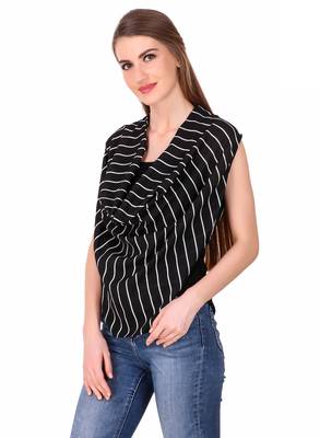 Black striped crepe sleeveless-tops 4