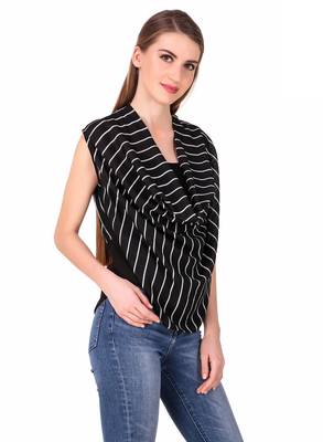 Black striped crepe sleeveless-tops 5