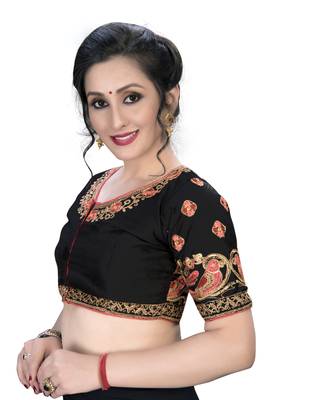 Black  Women'S Embroiderey Santoon Silk Blouse 4