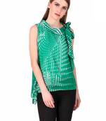 Green self design georgette sleeveless-tops