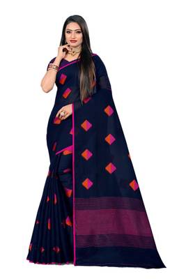 Blue Woven Linen Saree With Blouse 1