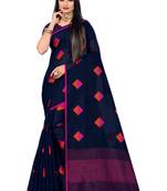 Blue Woven Linen Saree With Blouse