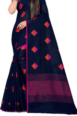 Blue Woven Linen Saree With Blouse 2
